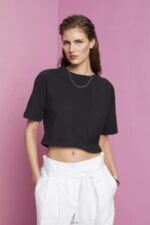 Women Esprit Black Cropped crewneck T-shirt T-Shirts XF4444193