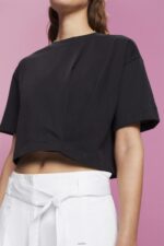 Women Esprit Black Cropped crewneck T-shirt T-Shirts XF4444193 - Image 3