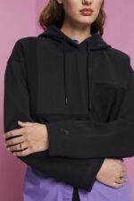 Women Esprit Black Cropped patchwork hoodie Sweatshirts & Hoodies XF4444288 - Image 3