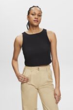 Women Esprit Black Cropped sleeveless blouse Blouses XF4444307