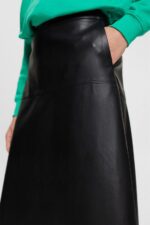 Women Esprit Black CURVY Faux leather midi skirt Skirts XF4444405 - Image 3