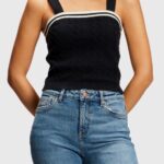 Women Esprit Black Dolphin logo cable sweater camisole Sweaters XF4444408