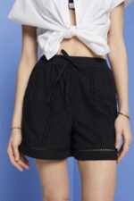 Women Esprit Black Embroidered shorts, LENZING ECOVERO Shorts XF4444210 - Image 3