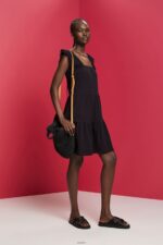 Women Esprit Black Jersey dress with embroidered lace sleeves Dresses XF444459 - Image 2