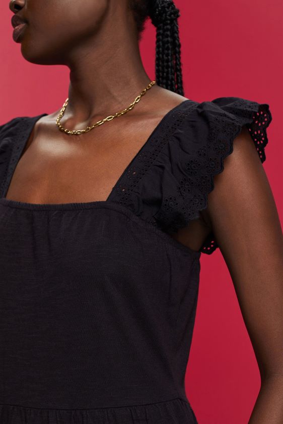 Women Esprit Black Jersey dress with embroidered lace sleeves Dresses XF444459 - Image 3