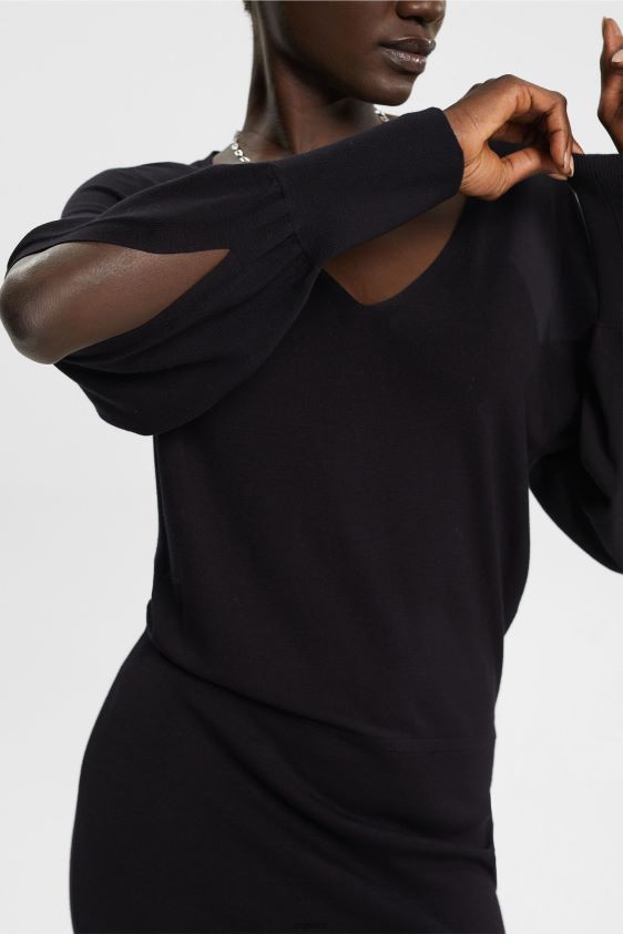 Women Esprit Black Knit dress with slit sleeves, LENZING ECOVERO Dresses XF4444442 - Image 3