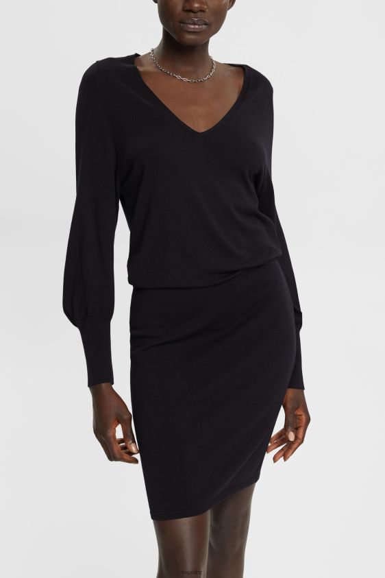 Women Esprit Black Knit dress with slit sleeves, LENZING ECOVERO Dresses XF4444442 - Image 1