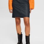 Women Esprit Black Leather effect midi skirt Skirts XF4444443