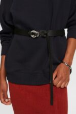 Women Esprit Black Leather Pull Through Belt Accessories XF444418 - Image 2