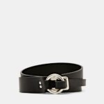 Women Esprit Black Leather Pull Through Belt Accessories XF444418
