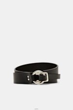 Women Esprit Black Leather Pull Through Belt Accessories XF444418