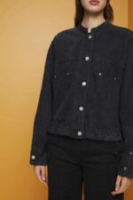 Women Esprit Black Medium Wash Collarless denim jacket with drawstrings Jackets XF4444297 - Image 3