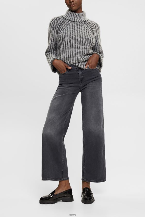 Women Esprit Black Medium Wash High-rise wide leg jeans Denim XF4444449 - Image 2