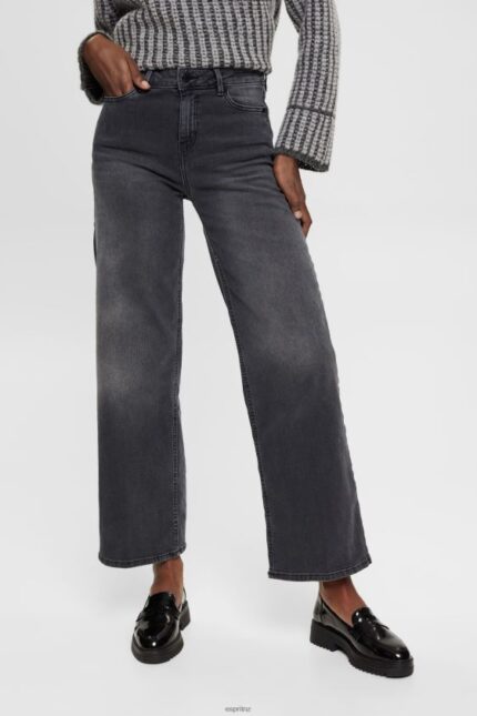 Women Esprit Black Medium Wash High-rise wide leg jeans Denim XF4444449