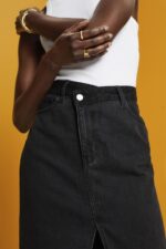 Women Esprit Black Medium Wash Midi skirt with an asymmetric waistband Skirts XF4444208 - Image 3