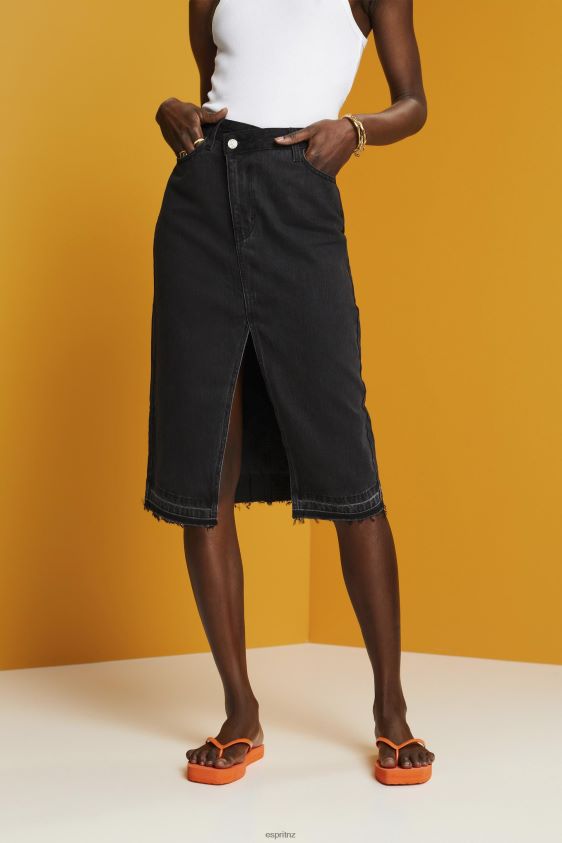 Women Esprit Black Medium Wash Midi skirt with an asymmetric waistband Skirts XF4444208 - Image 1