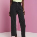 Women Esprit Black Medium Wash Wide leg jeans with an asymmetric hem Denim XF4444212