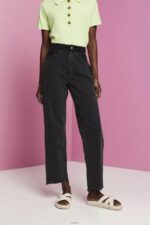 Women Esprit Black Medium Wash Wide leg jeans with an asymmetric hem Denim XF4444212