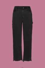 Women Esprit Black Medium Wash Wide leg jeans with an asymmetric hem Denim XF4444212 - Image 5
