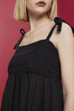 Women Esprit Black Midi dress with embroidery, LENZING ECOVERO Dresses XF4444204 - Image 3