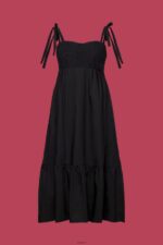 Women Esprit Black Midi dress with embroidery, LENZING ECOVERO Dresses XF4444204 - Image 5
