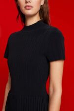Women Esprit Black Mockneck pleated midi dress with short-sleeves Dresses XF4444120 - Image 3