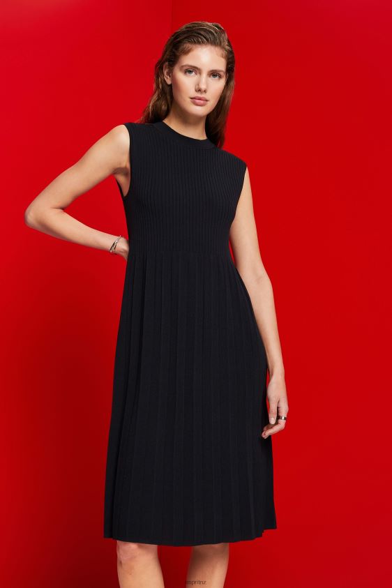 Women Esprit Black Pleated and sleeveless maxi dress with crewneck Dresses XF4444124 - Image 1