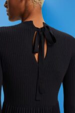 Women Esprit Black Pleated mini dress with long-sleeves & crewneck Dresses XF4444127 - Image 3