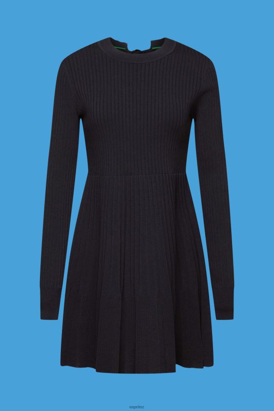 Women Esprit Black Pleated mini dress with long-sleeves & crewneck Dresses XF4444127 - Image 5