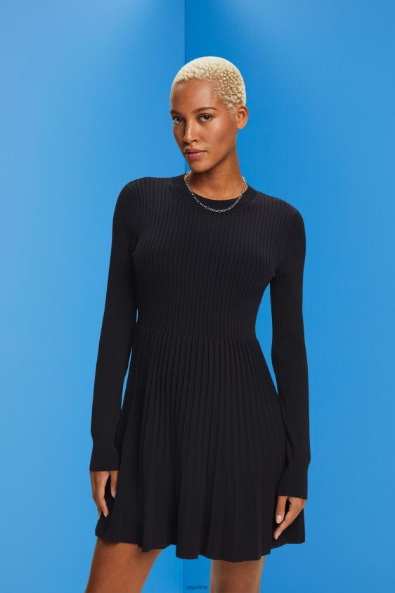 Women Esprit Black Pleated mini dress with long-sleeves & crewneck Dresses XF4444127 - Image 1