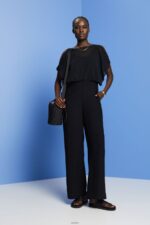 Women Esprit Black Recycled: long chiffon jumpsuit Suit XF444475 - Image 2