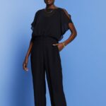 Women Esprit Black Recycled: long chiffon jumpsuit Suit XF444475
