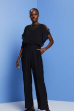 Women Esprit Black Recycled: long chiffon jumpsuit Suit XF444475