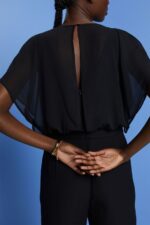 Women Esprit Black Recycled: long chiffon jumpsuit Suit XF444475 - Image 3