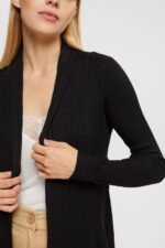 Women Esprit Black Recycled: ribbed cardigan with handkerchief hem Sweaters XF444423 - Image 3