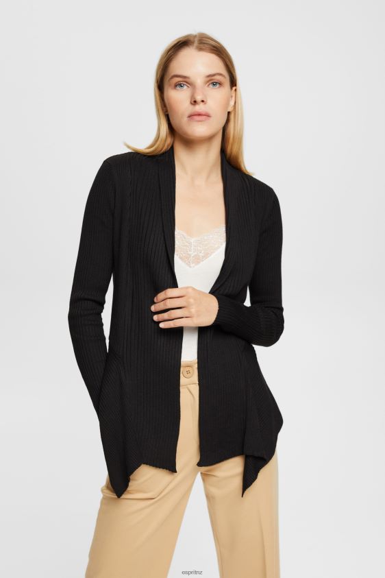 Women Esprit Black Recycled: ribbed cardigan with handkerchief hem Sweaters XF444423 - Image 1