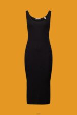 Women Esprit Black Rib-knit dress, linen blend Dresses XF4444113 - Image 5