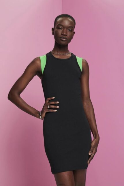 Women Esprit Black Ribbed jersey dress Dresses XF4444285