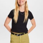 Women Esprit Black Ribbed jersey t-shirt T-Shirts XF44441