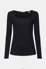 Women Esprit Black Ribbed long sleeve top Long Sleeve XF444488 - Image 5