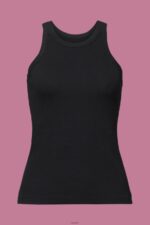 Women Esprit Black Ribbed tank top Tank XF4444280 - Image 5