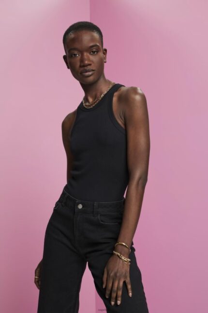Women Esprit Black Ribbed tank top Tank XF4444280