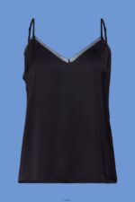 Women Esprit Black Satin camisole with lace trim, LENZING ECOVERO Top XF4444136 - Image 5