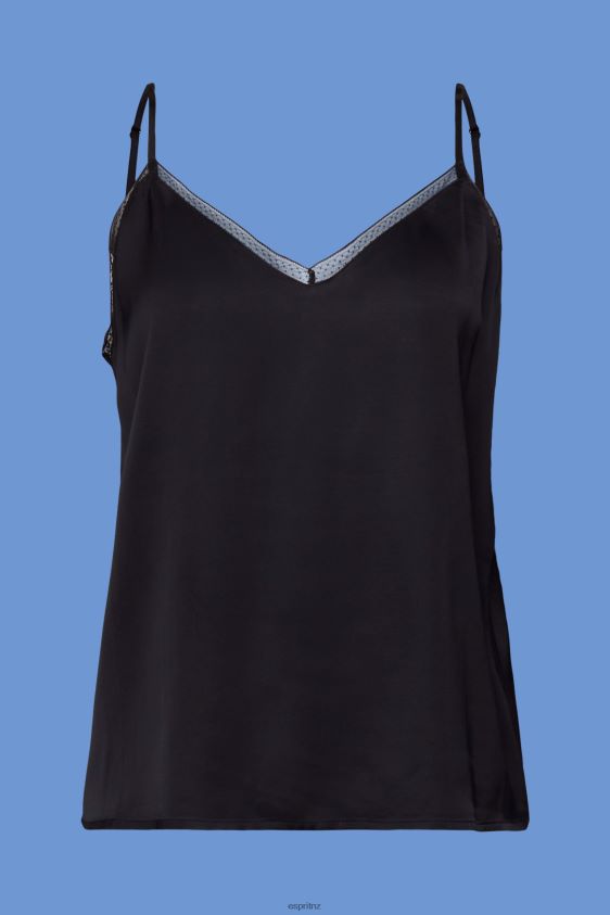 Women Esprit Black Satin camisole with lace trim, LENZING ECOVERO Top XF4444136 - Image 5