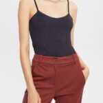 Women Esprit Black Spaghetti strap top, LENZING ECOVERO Top XF4444517