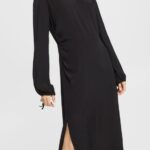 Women Esprit Black Stand-up collar dress Dresses XF4444424
