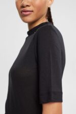 Women Esprit Black T-shirt with band collar, TENCEL T-Shirts XF4444374 - Image 3