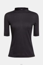 Women Esprit Black T-shirt with band collar, TENCEL T-Shirts XF4444374 - Image 5