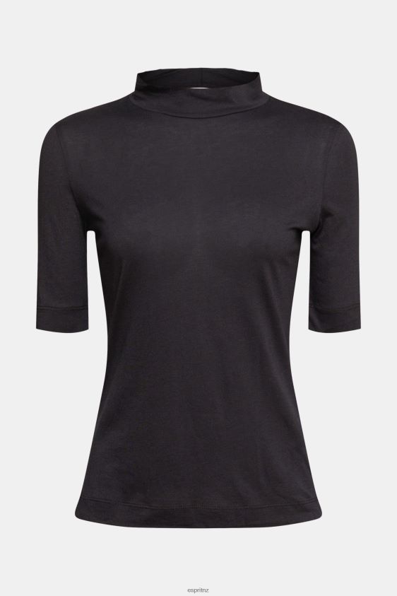 Women Esprit Black T-shirt with band collar, TENCEL T-Shirts XF4444374 - Image 5