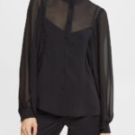 Women Esprit Black Wide chiffon blouse Blouses XF4444426